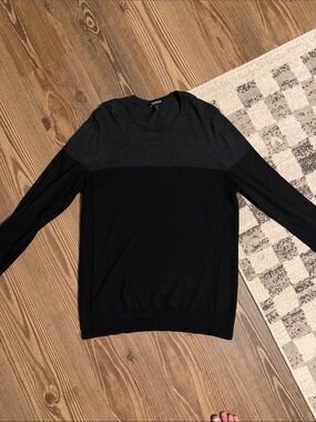 Express Men’s Two-Tone Black and Charcoal Crewneck Sweater